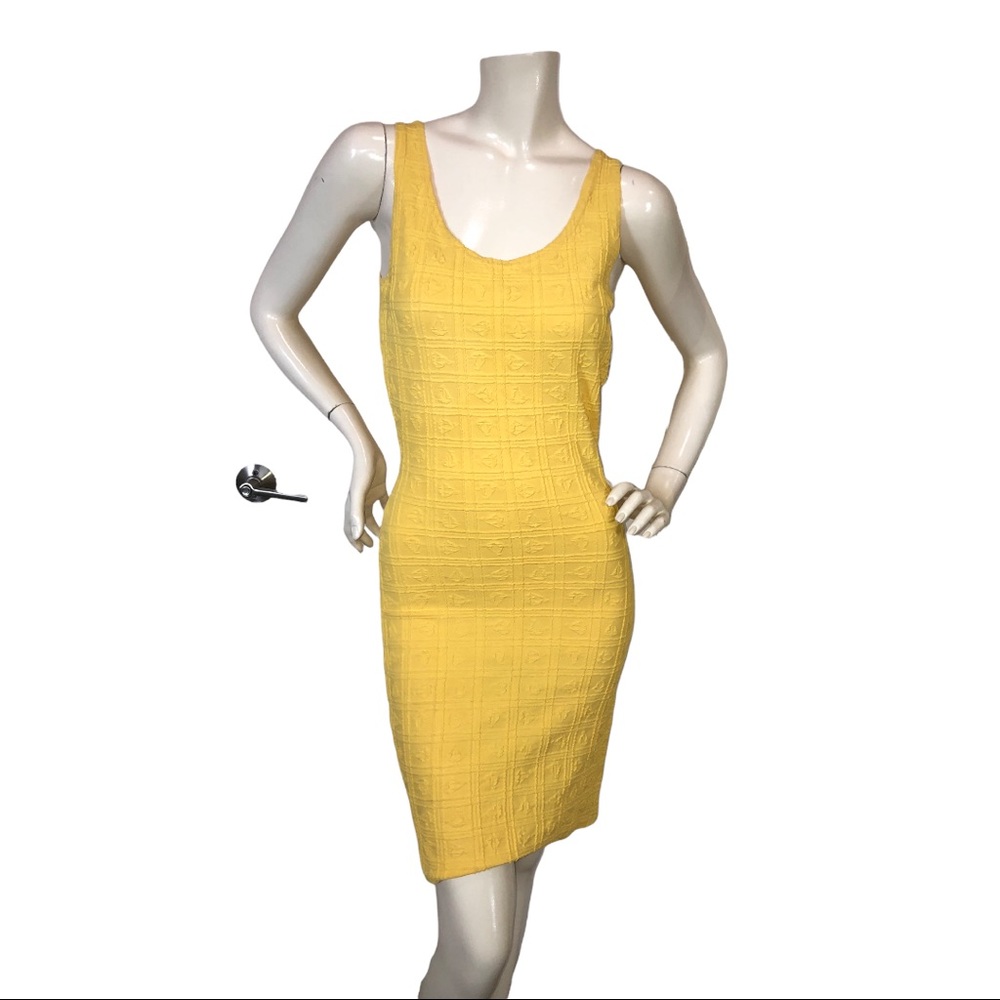 Vintage 90s Buttercup Yellow Bodycon Pencil Dress Size M